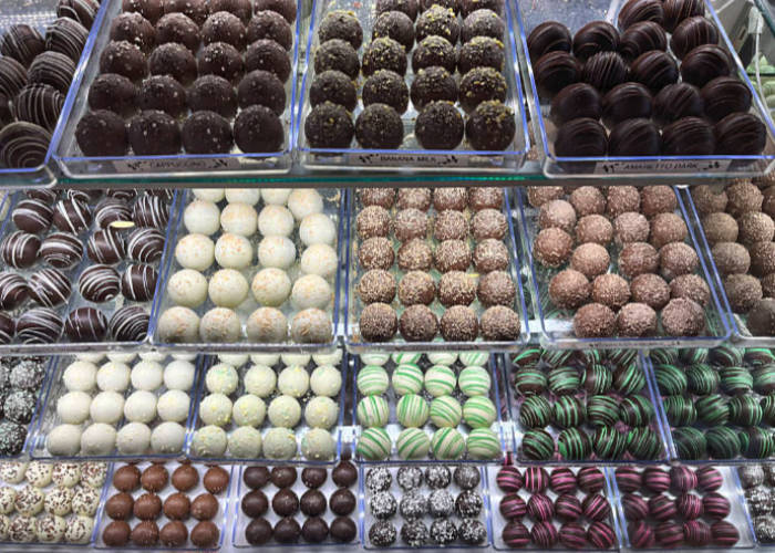 racks of chocolates and truffles