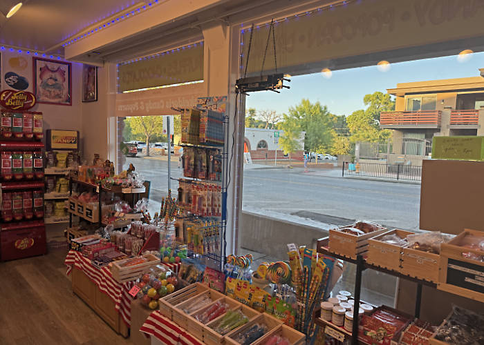 a view from inside the Candy Store